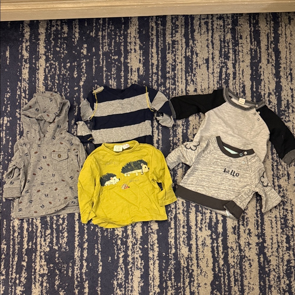 Zara, carters and Burt's Bees Baby Gray and Black Long Sleeve Tee Bundle